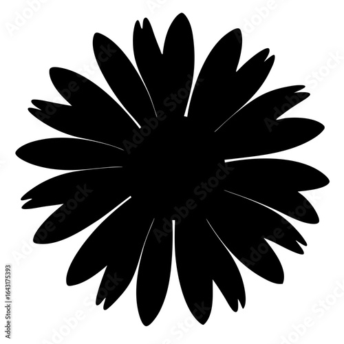 Silhouette of a Stylized Flower Head with Pointed and Rounded Petals