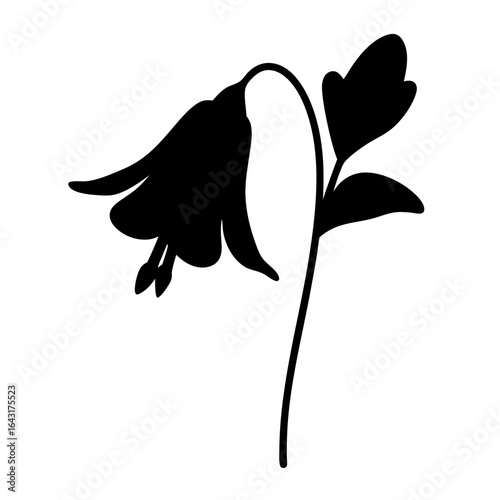 Silhouette of a delicate bellflower with a gracefully curved stem design