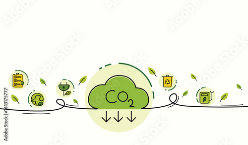 The concept of reduce co2 emission using clean energy to reduce climate change problem with flat line icons vector illustration. Green environment development templet infographic design for web banner