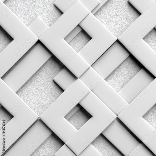 Abstract geometric pattern of interlocking squares and rectangles in white