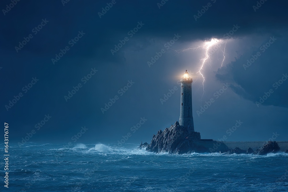 Fototapeta premium Lighthouse amidst stormy night