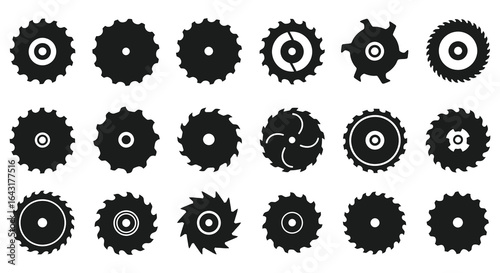 Collection of Black Circular Saw Blades for Woodworking and Metal Cutting
