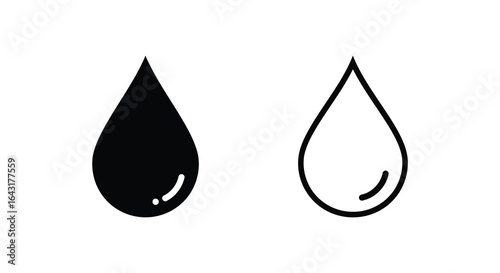 Two Water Drop Icons in Black and White Outline Style Isolated