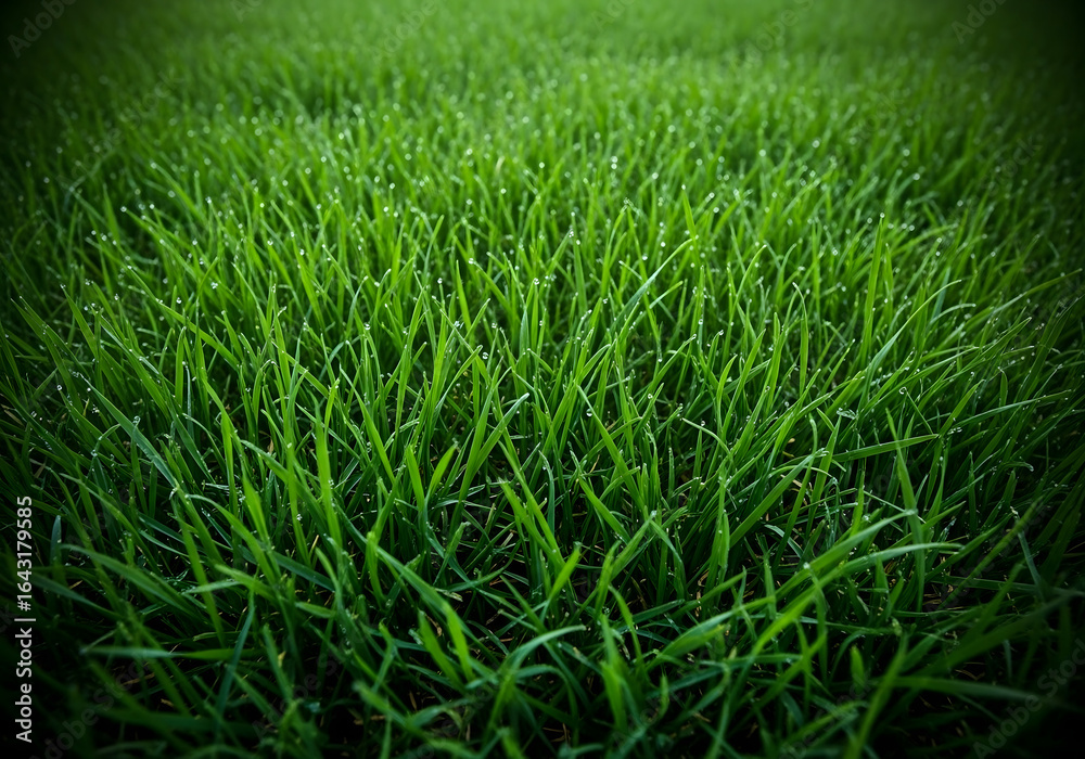 Obraz premium green grass lawn close-up, fresh turf background for design and mockups
