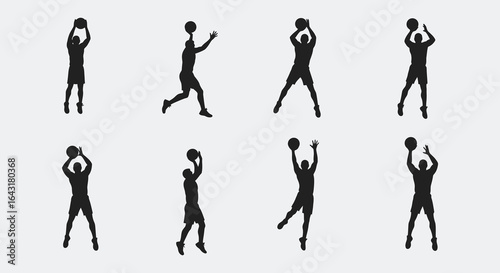 Basketball Player Shooting Sequence Silhouette on White Background for Sports Illustration