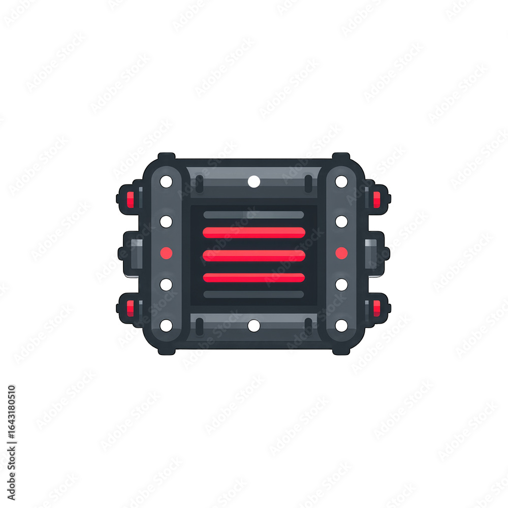 Fototapeta premium AI energy core icon, power source in robot chest, neon tech vector, white background