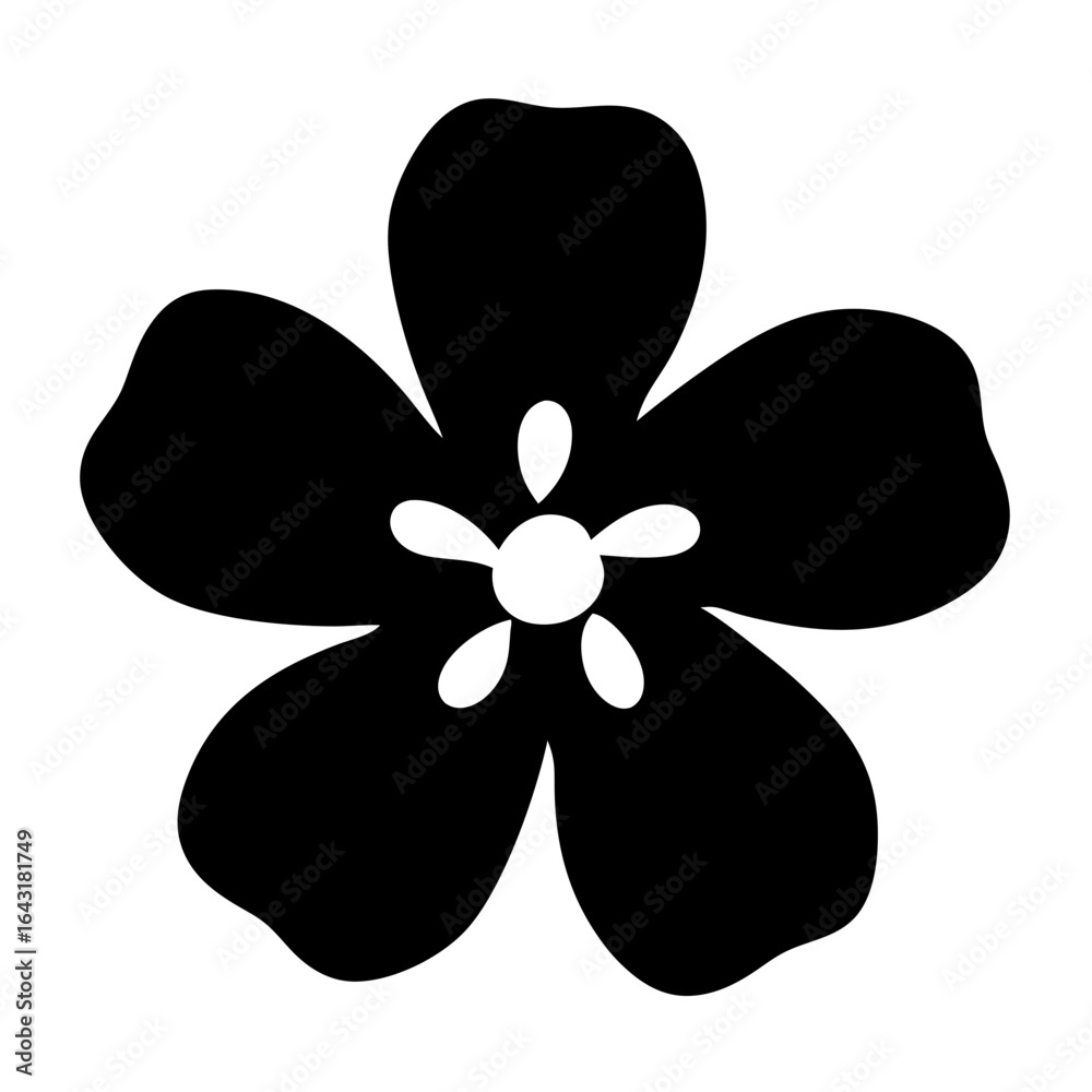 Simplified Five Petal Flower Illustration in Black and White Vector Design Simplified Five Petal Flower Illustration in Black and White Vector Design