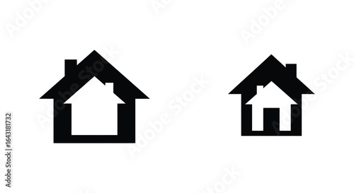 Simple Black and White House Icon Set for Real Estate and Home