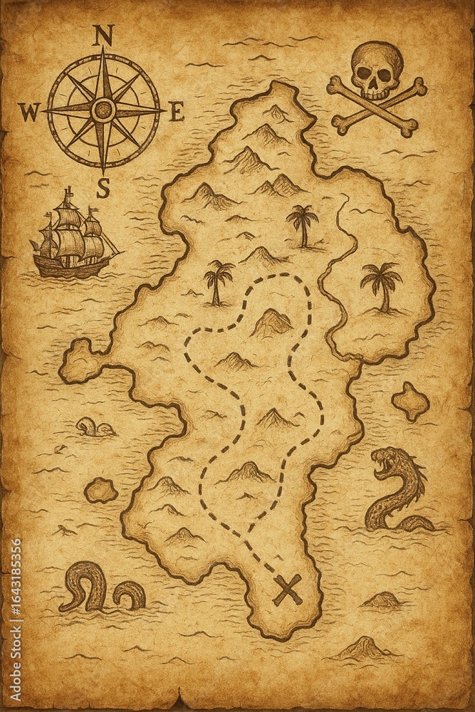 Naklejka premium old pirate treasure map