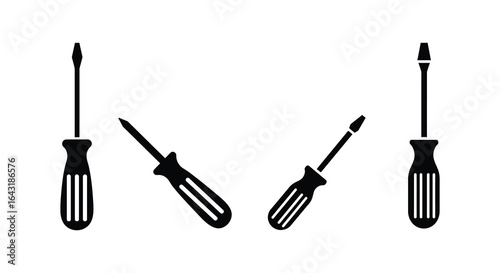 Four Different Types of Screwdrivers Vector Illustration