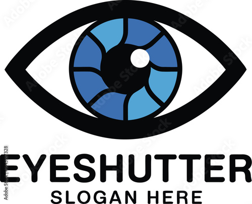 Eye shutter logo with blue iris