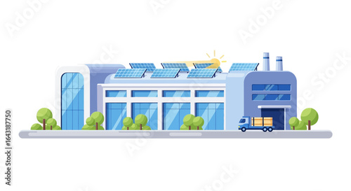 Eco-Friendly Factory with Solar Panels, Sustainable Business Model and Logistics
