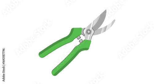 Green handled pruning shears illustratation isolated on white backdrop