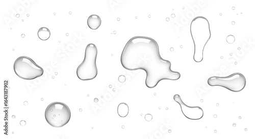 Realistic water drops, condensation on the window, transparent water drop. Abstract water drops, bubbles on transparent background, digital liquid design.