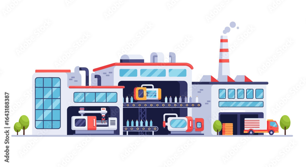 Fototapeta premium Modern factory illustration showcasing industrial processes and automation