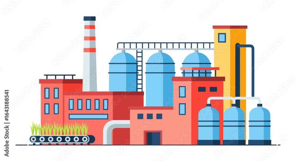 Naklejka premium Simplified illustration of an industrial facility with innovative green production