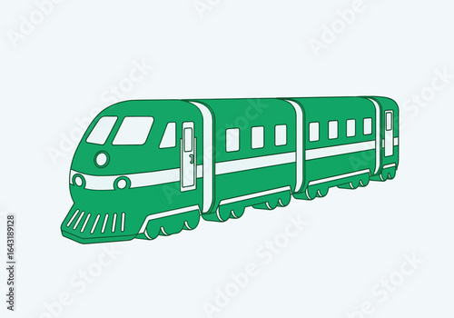 A stylized green train illustration with detailed windows and a streamlined front end, isolated.