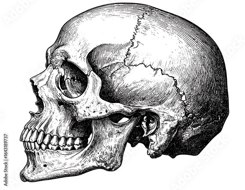 Detailed profile view of a human skull
