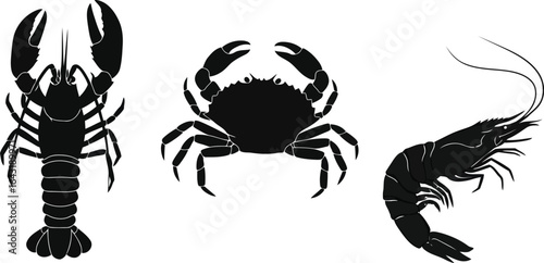 Seafood silhouettes lobster crab shrimp