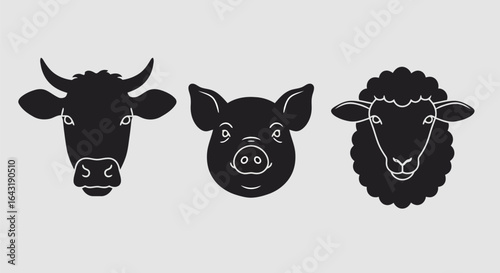 Farm animal heads silhouette cow pig sheep