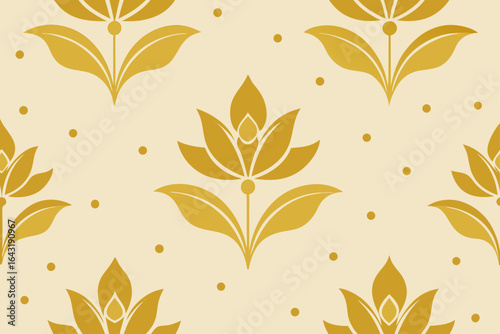 Floral pattern with golden lotuses and small dots