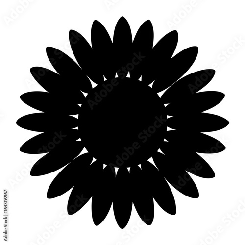 Stylized Black Flower with Triangular Details, Floral Design for Decoration