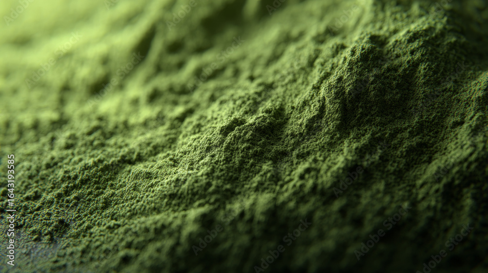 Close-up of vibrant green matcha powder with a fine, textured surface
Close-up of vibrant green matcha powder with a fine, textured surface