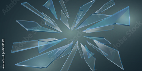 Realistic flying glass shards flying in all directions.