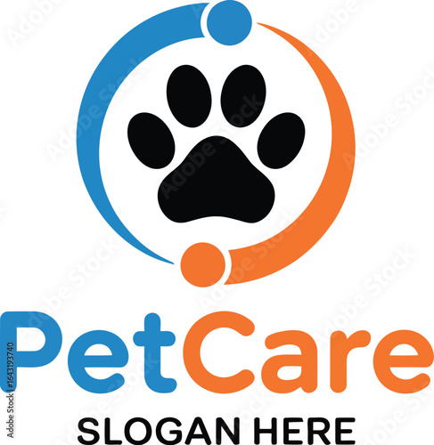 Pet care logo with paw print icon
