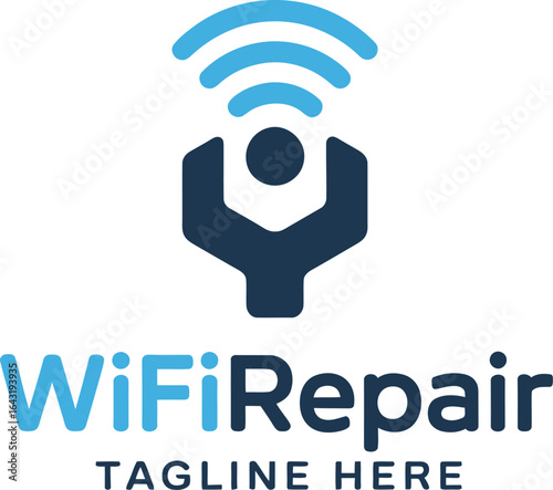 Wifi repair logo with wrench icon