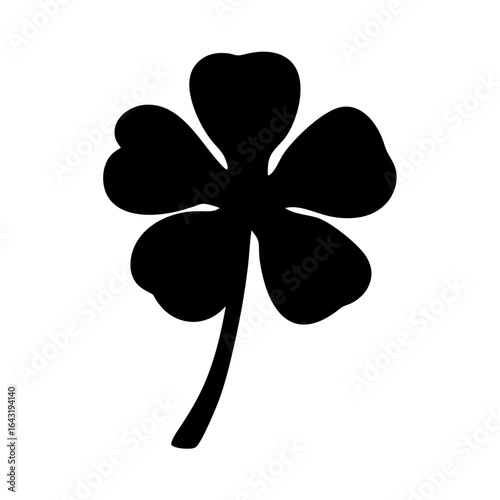 A bold black four leaf clover silhouette for St Patricks Day celebrations