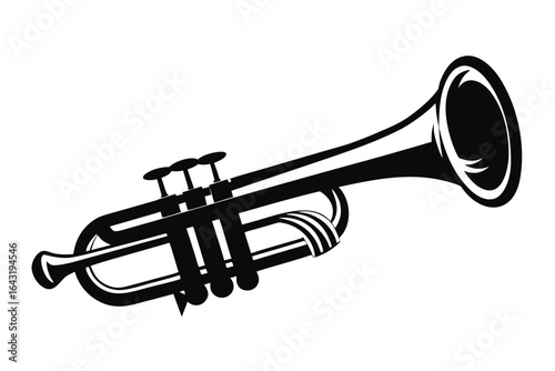 Trumpet shines in black silhouette vector, a musical instrument icon on a white field