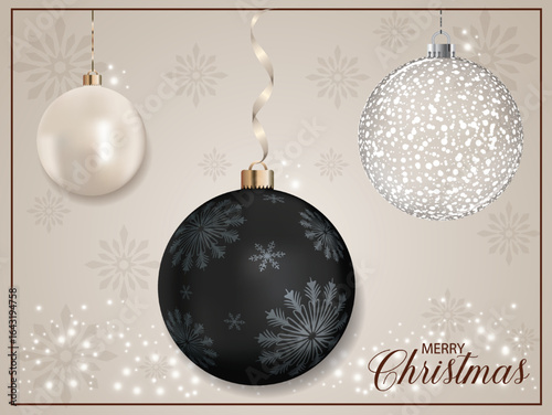 A black pearly Christmas ornament featuring a snowflake-patterned design.