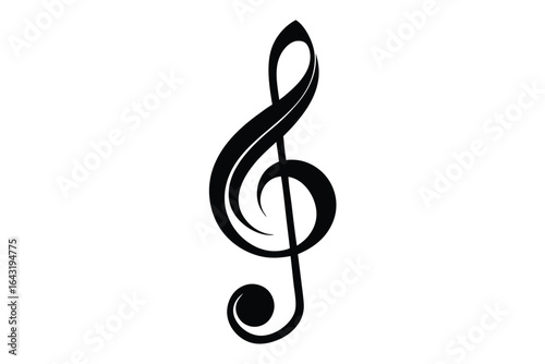 Simple black treble clef on a white backdrop embodies musical artistry and tradition