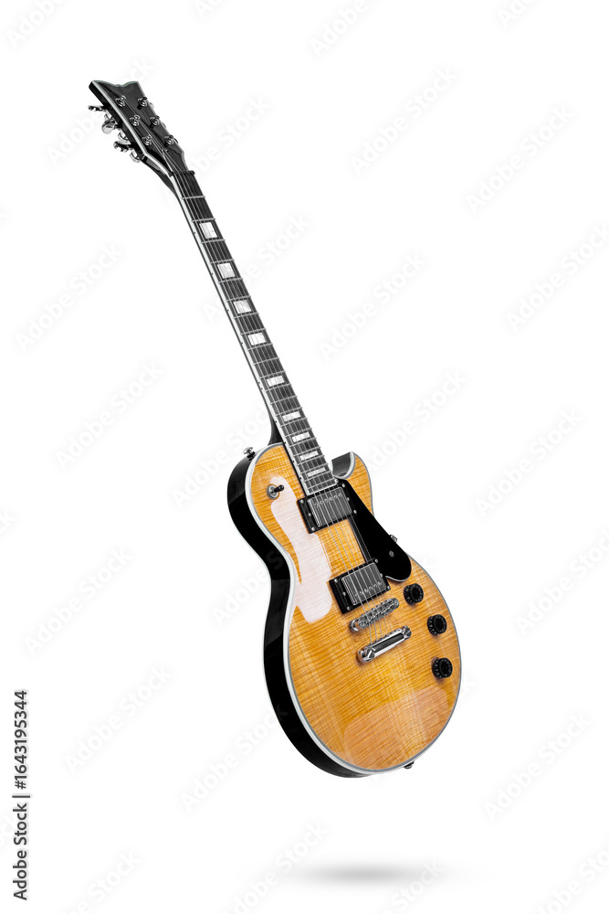 Naklejka premium Electric guitar with natural pattern isolated on white background.