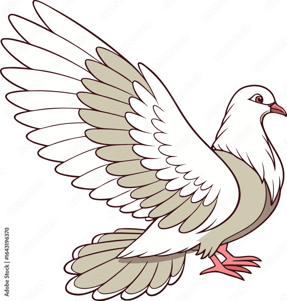 Fototapeta premium A beautiful dove of peace vector illustration with flying wings symbolizing freedom and love