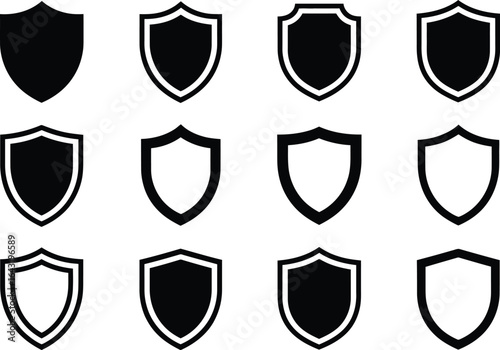 set of shield icons on white background.