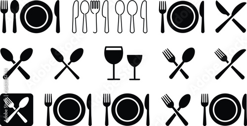 Cutlery and tableware icons set