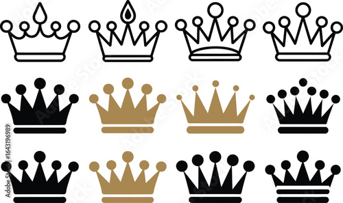 Crowns in black and gold line
