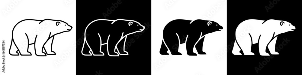 Obraz premium Four variations of a polar bear silhouette, alternating black and white.