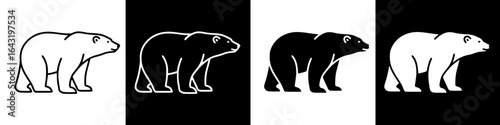 Four variations of a polar bear silhouette, alternating black and white.