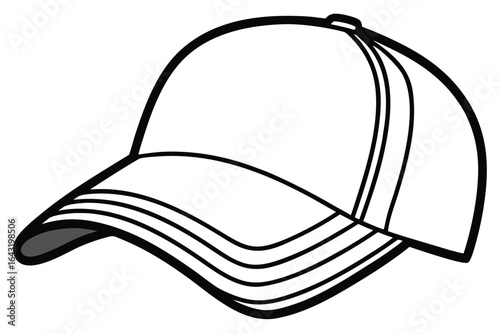 Outlined monochrome ball cap shows basic design elements against a simple white background
