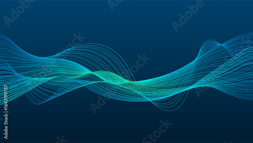Modern wavy lines with colorful bright soft teal gradient