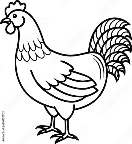 Hen rooster and chicken vector illustration in cartoon farm animal style