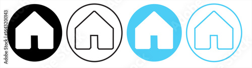 Web home icon button, House icon, Home sign in circle or Main page icon for apps and website
