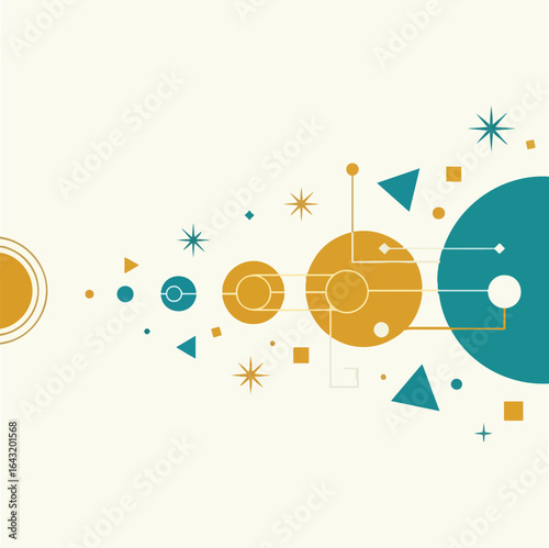 A scientific vision of astronomy and the universe. This clip art for worldwide study shows a starry galaxy with a celestial planet in orbit, a mystic sphere of contemplation.