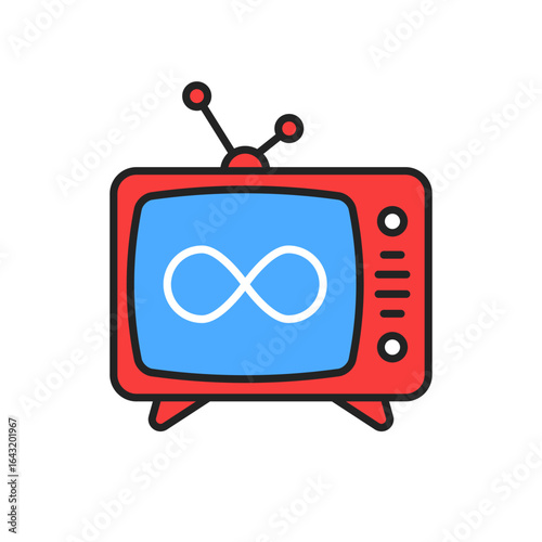binge watching icon like tv set with infinity icon