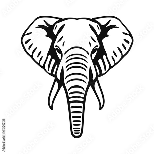 Elephant head illustration, wild animal face, jungle mammal drawing, tribal elephant art, safari animal emblem	