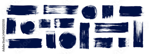 Straight bold lines, squares and dots collection. Brush drawn grange geometric shapes.