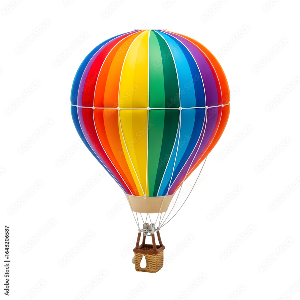 Fototapeta premium A vibrant rainbow colored hot air balloon isolated on transparent background, symbolizing adventure and fun